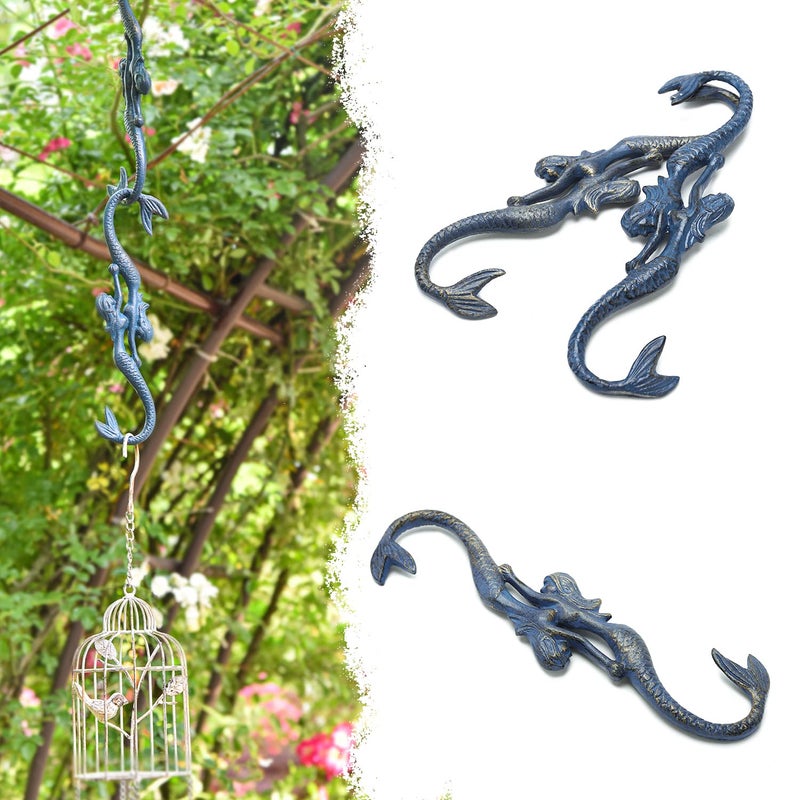 Sungmor Cast Iron Plant Hangers, 2PC Mermaid & 11 Inch Length, Large S Hooks for Hanging Plants, Ceiling Extender Hooks for Hanging Flower Basket, Planter, Macrame Plant Holder, Lantern, Windchime - Image 4